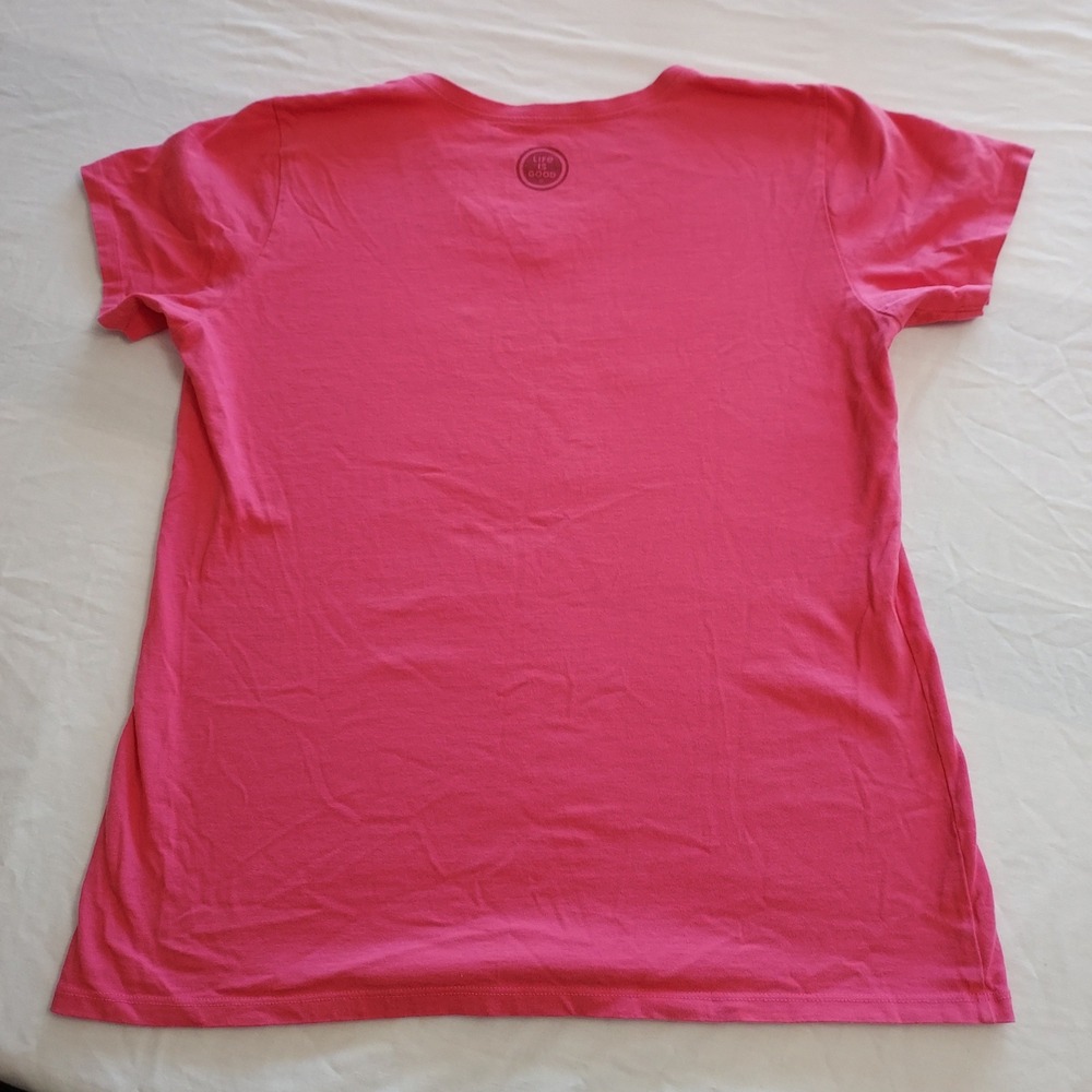 Life is Good Pink Knitten Cat Lady Knitter Yarn Crusher Tee V-Neck T-Shirt L - Picture 5 of 7